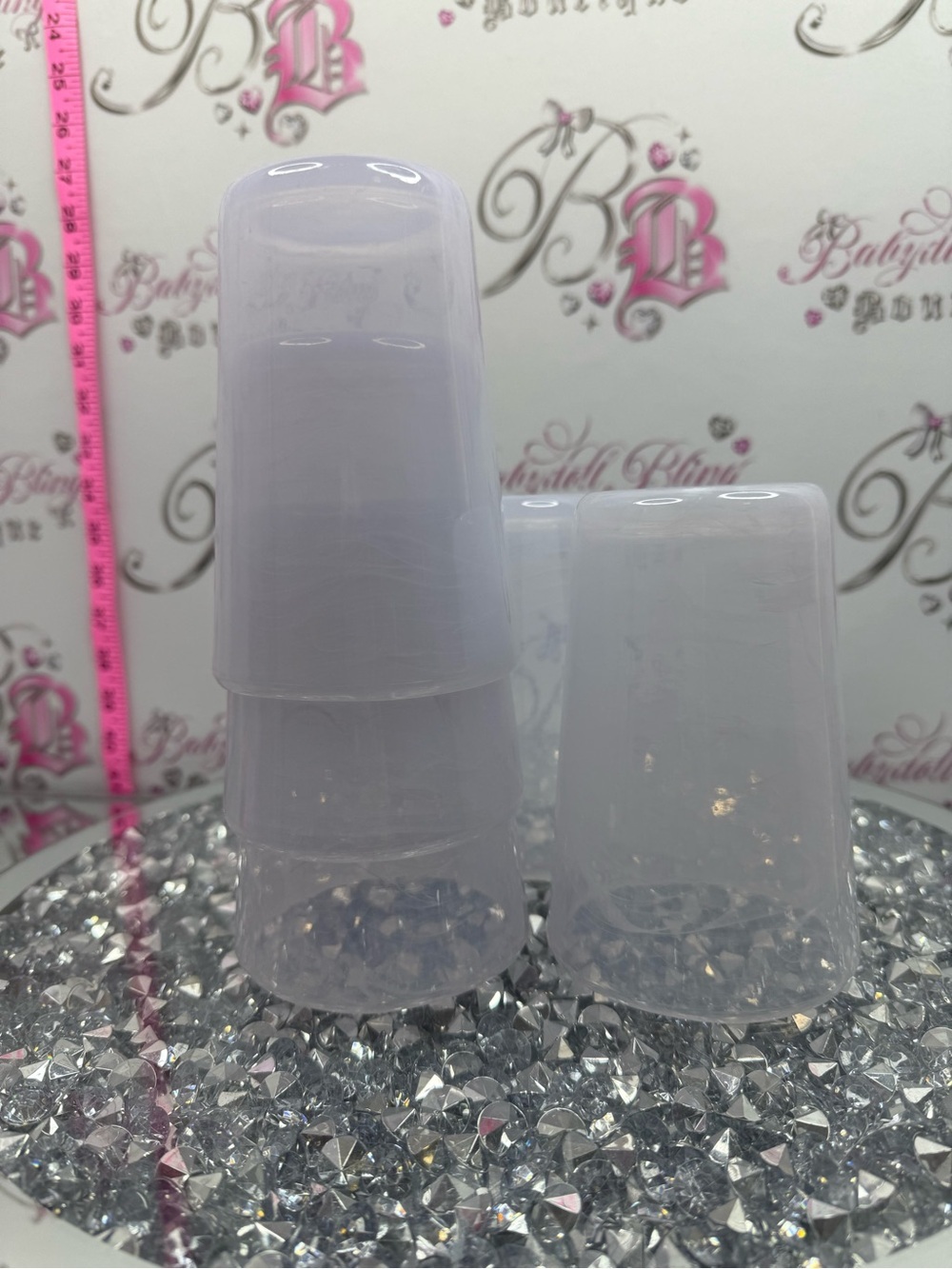 Set of plastic cups colors blueish & Pink Frosted Glasses rose quartz look